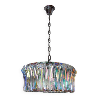 Lustre circulaire par Paolo Venini, verre effet pétrole, structure chromée, Italie 1960