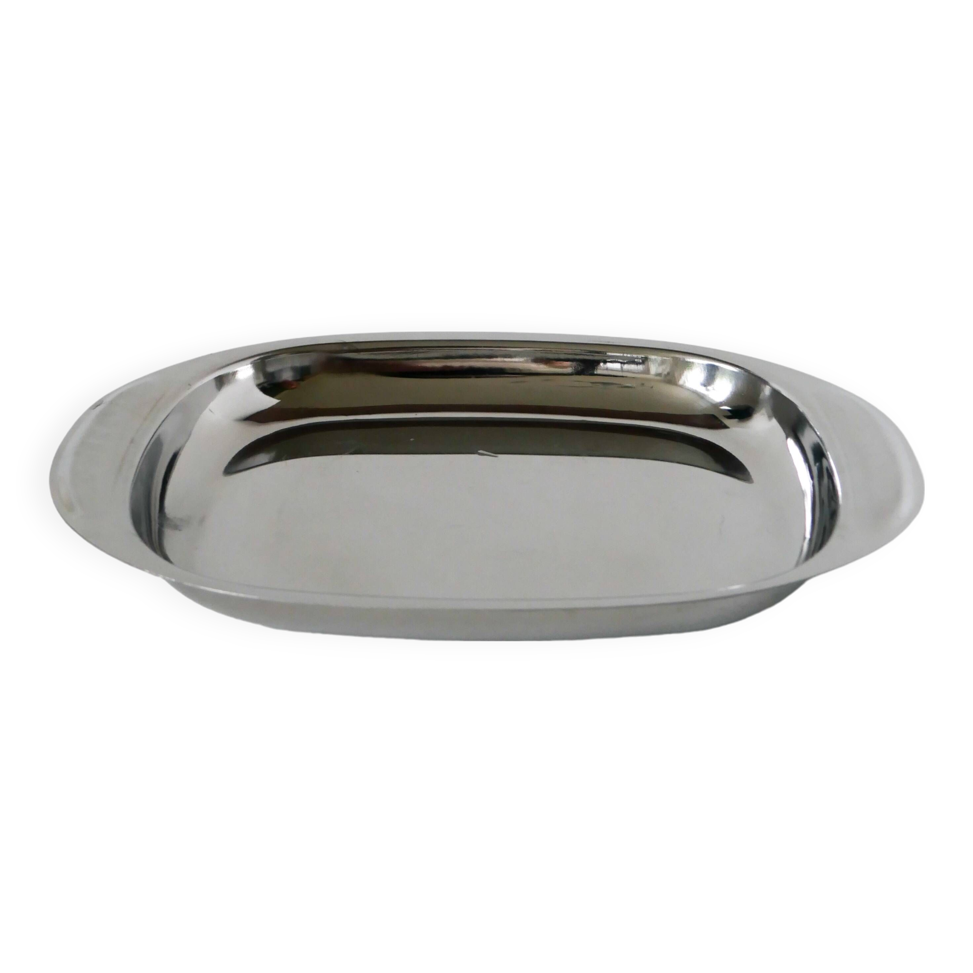 Rectangular stainless steel dish, rounded edges Design, 1970