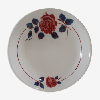 Plat pied douche assiette présentation  fleur rose faience ancienne  Moulin des Loups  Badonviller