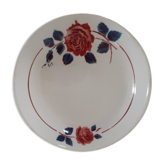 Plat pied douche assiette présentation  fleur rose faience ancienne  Moulin des Loups  Badonviller