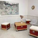 Industrial coffee table and stools