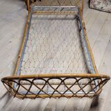 Vintage rattan basket sofa bed - 1950s