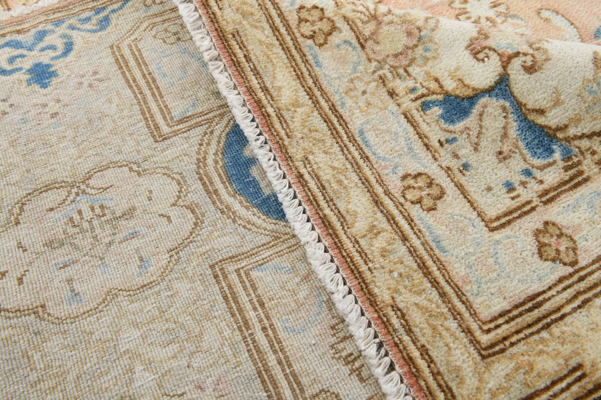 Tapis persan vintage en laine noué main, style classique, motif floral, 300x368.