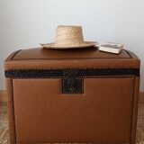 Vintage wooden and faux leather curved trunk