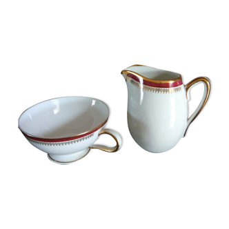 Ensemble pot à lait en porcelaine de Limoges et sa tasse