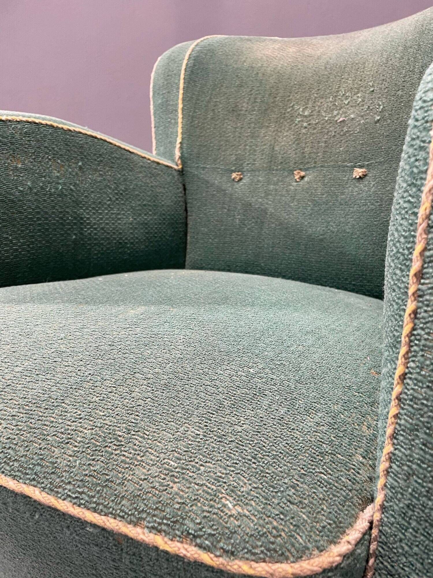 Fauteuil Art déco danois en mohair vert, années 1930-1940