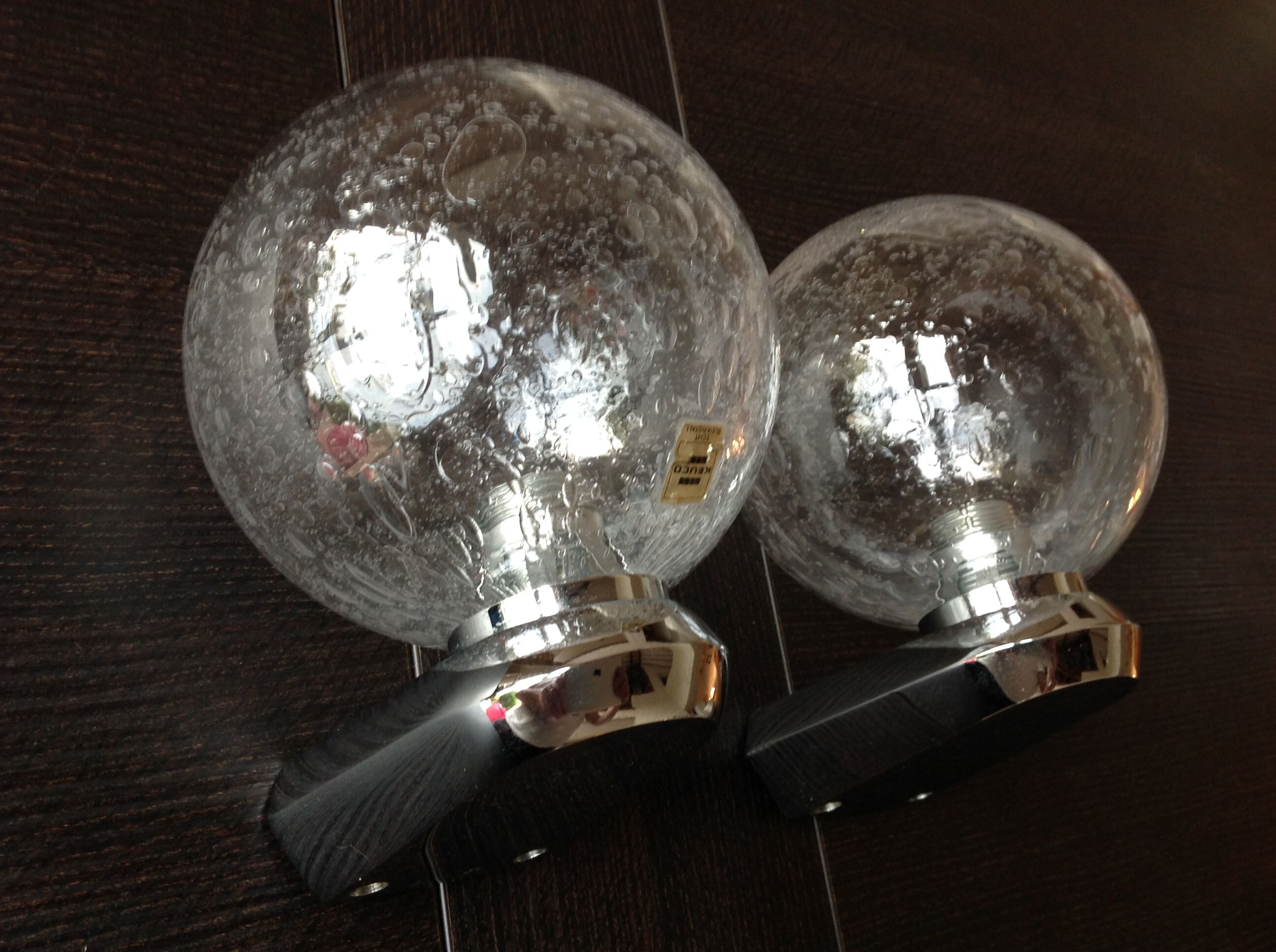 Pair of chrome sconces and crystal globe bubbled by Keuco / vintage 70s