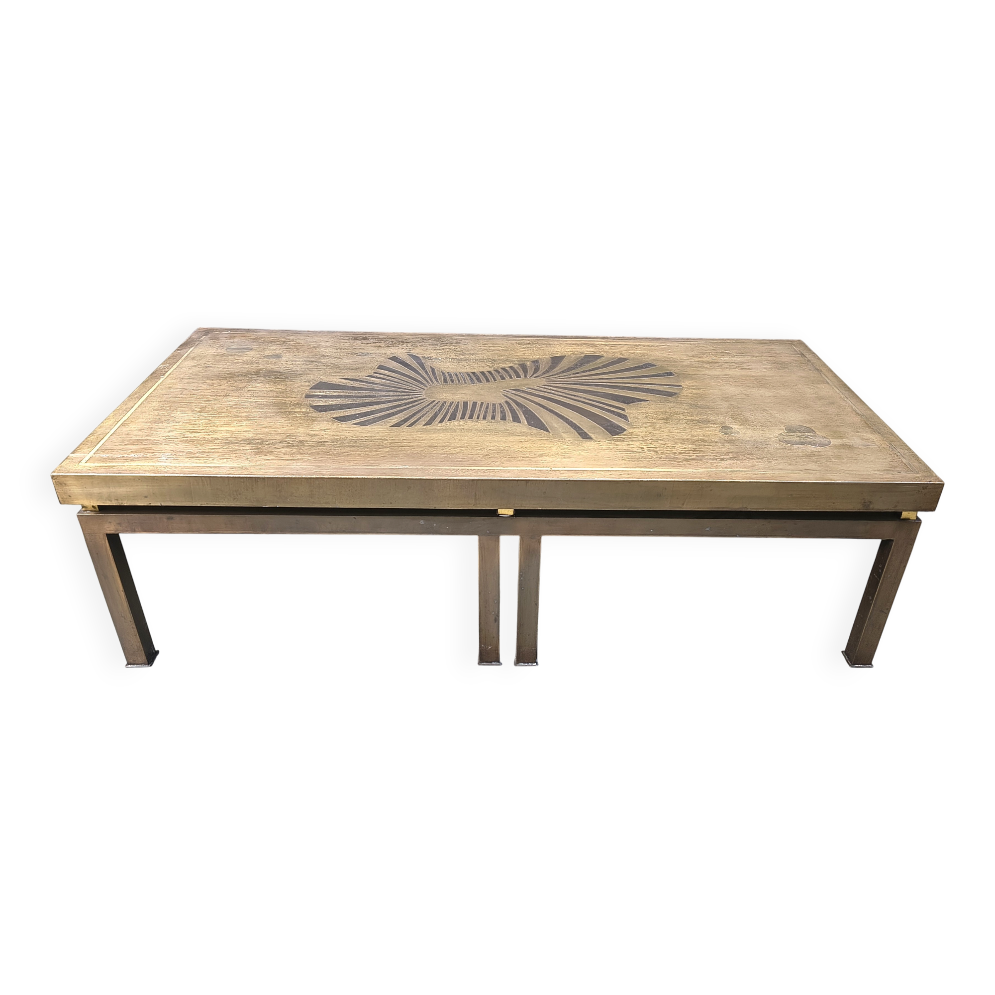 Table basse en laiton gravé vintage, années 1970