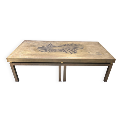 Table basse en laiton gravé vintage, années 1970