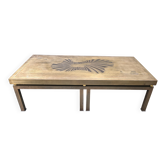 Vintage etched brass coffee table, 1970s