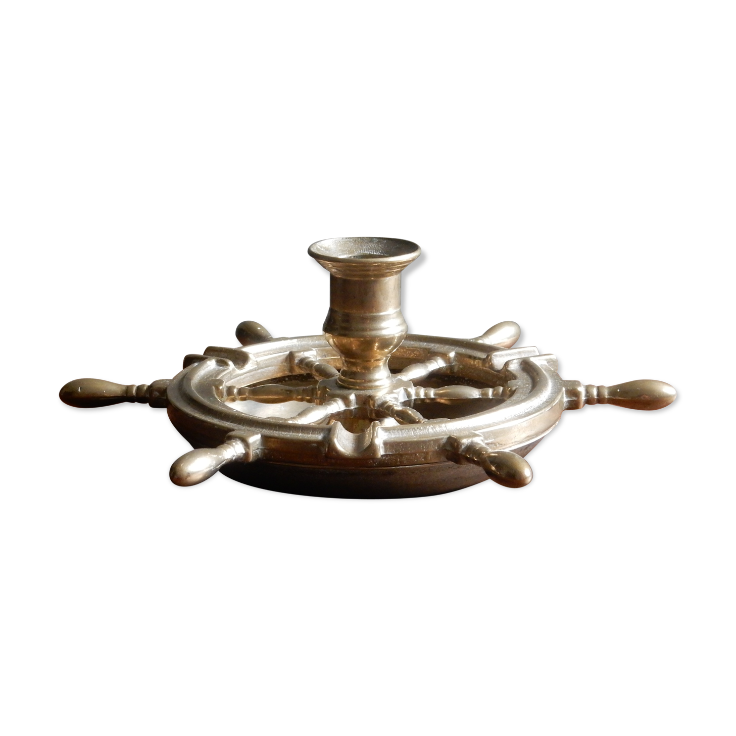 Brass ashtray and candlestick shaped boat bar