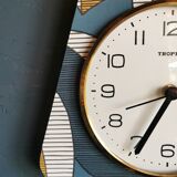 Vintage clock silent trapezoid wall clock "Trophy blue white ochre"