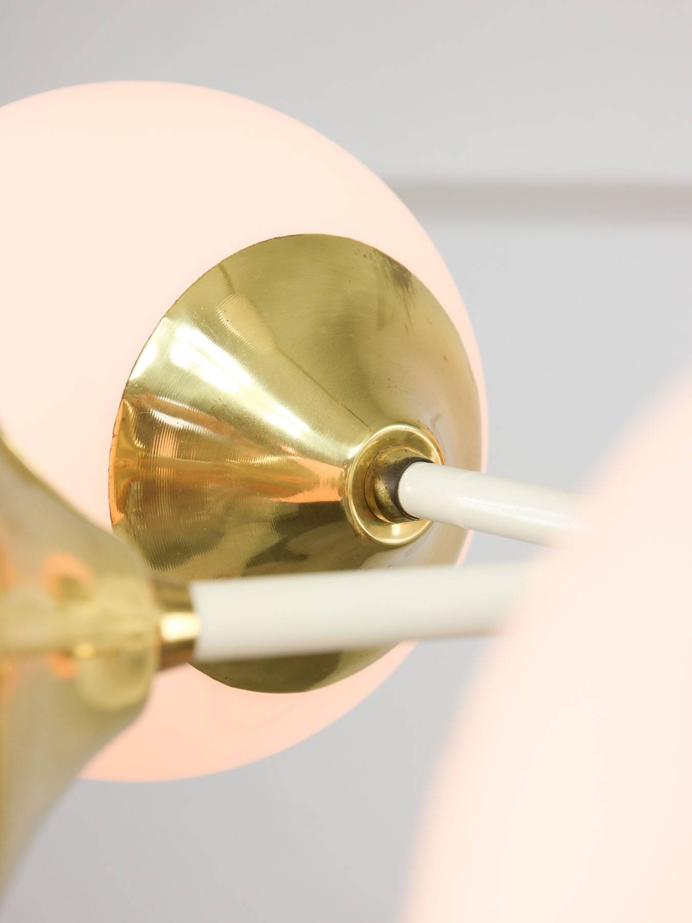 Mid-century Modern Italian Brass and Opaline Sputnik Chandelier