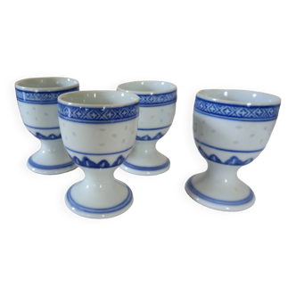 Set of 4 blue and white egg cups