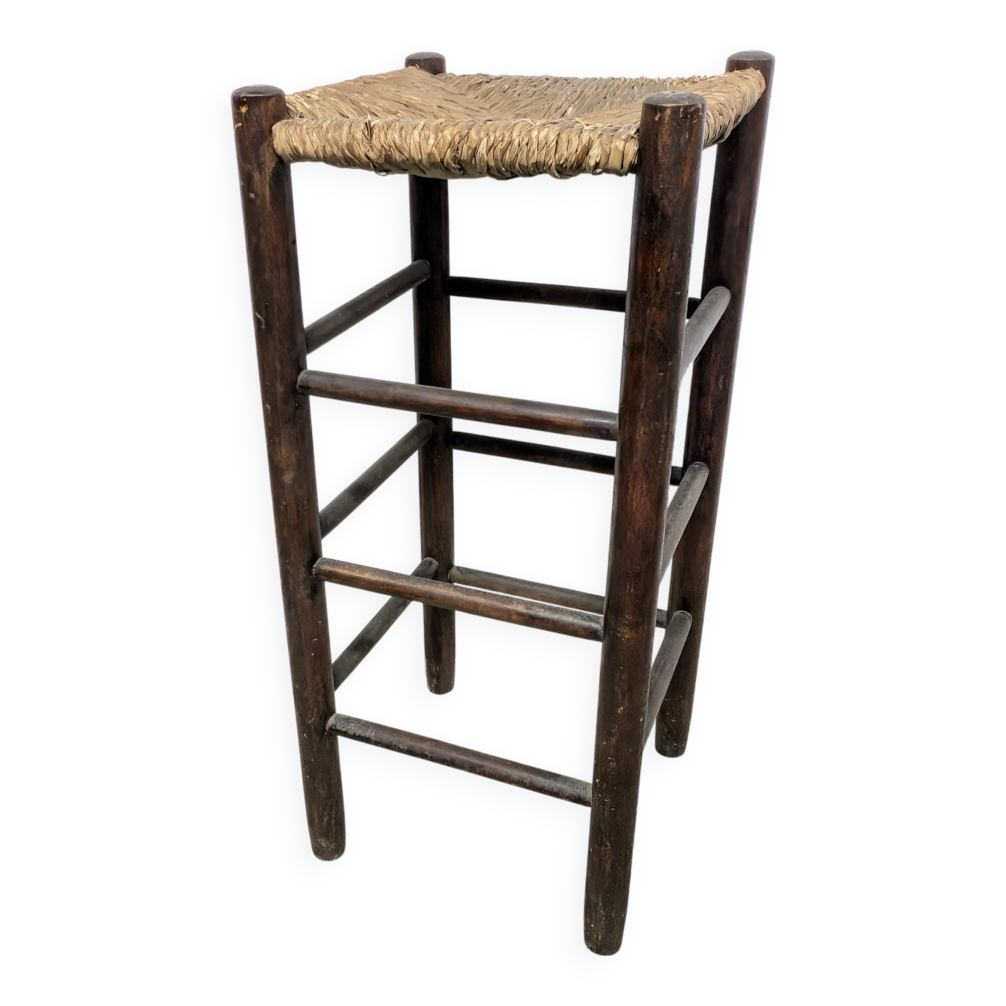 High stool made of wood and straw