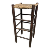 Tabouret haut en bois et paille