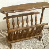 Vintage wooden magazine rack with tablet