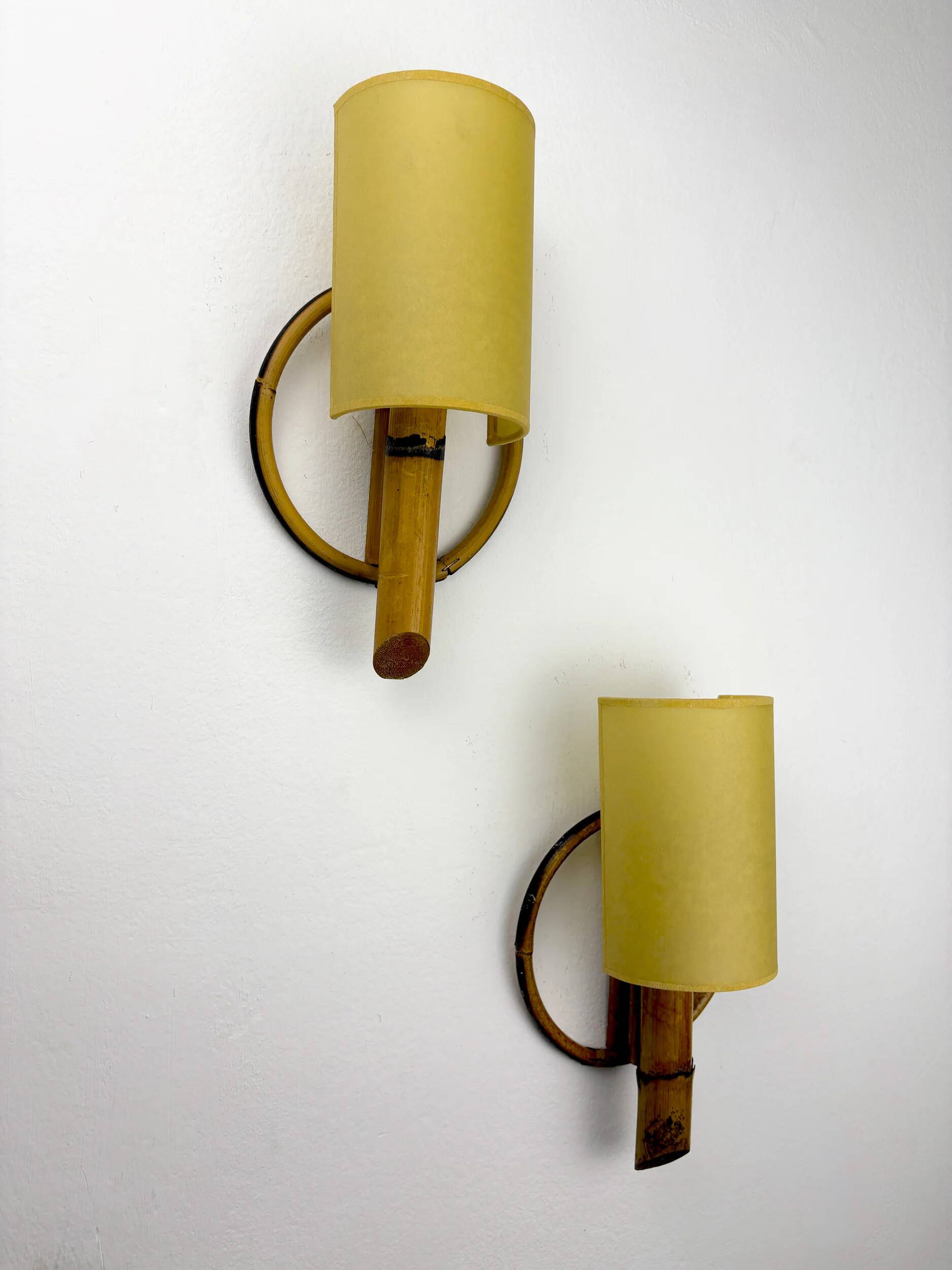 Pair of mid-century rattan wall sconces, Italy, circa 1960s