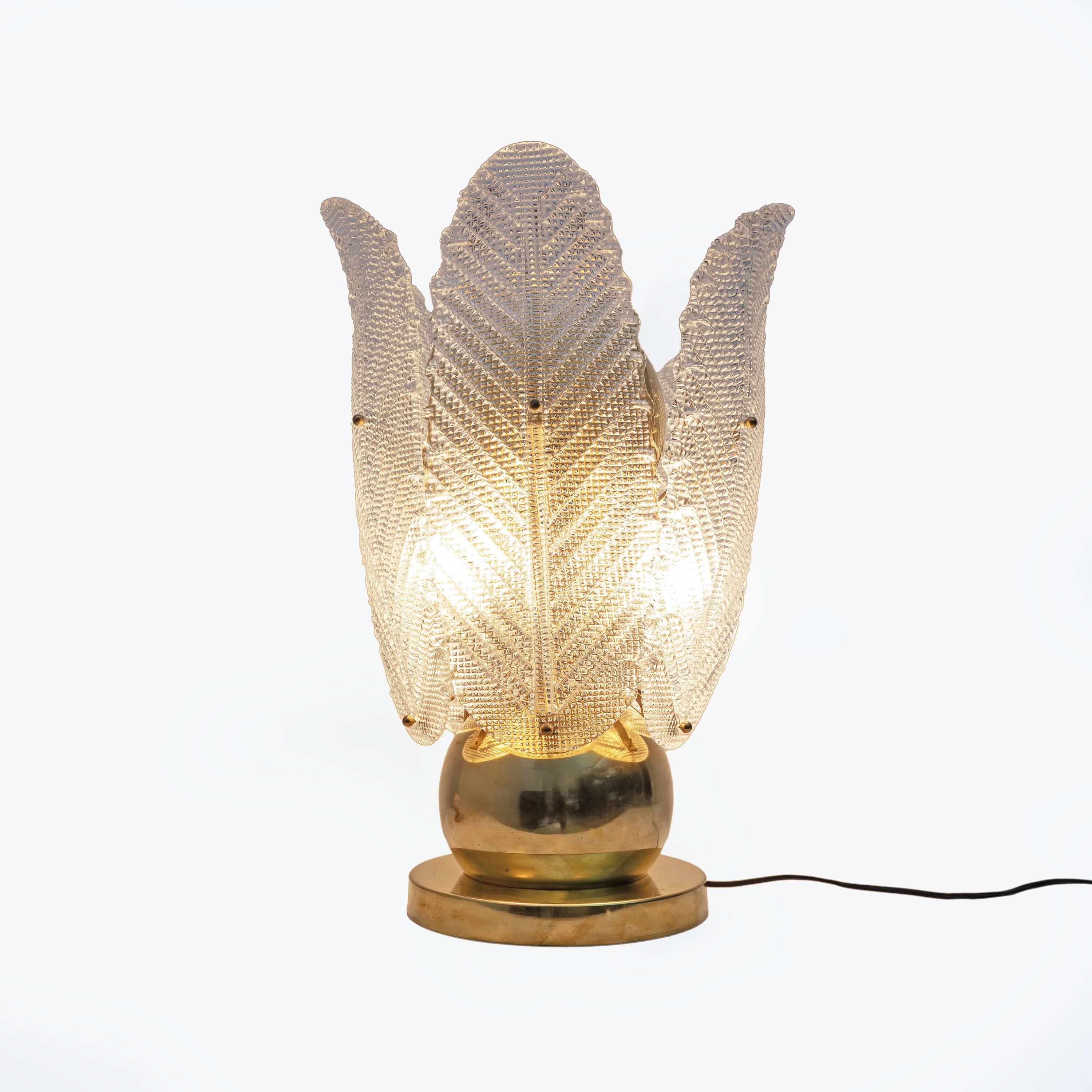 Mid-century Modern Brass and Murano Glass Big Table Lamp by Mazzega