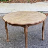 Table à manger ronde Louis XV rénovée en bois brut 210cm