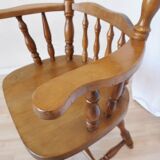 Vintage Beech Wood Windsor Dining Chair - 1970s Captains Armchair