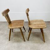 Pair of T chairs brutalists solid wood