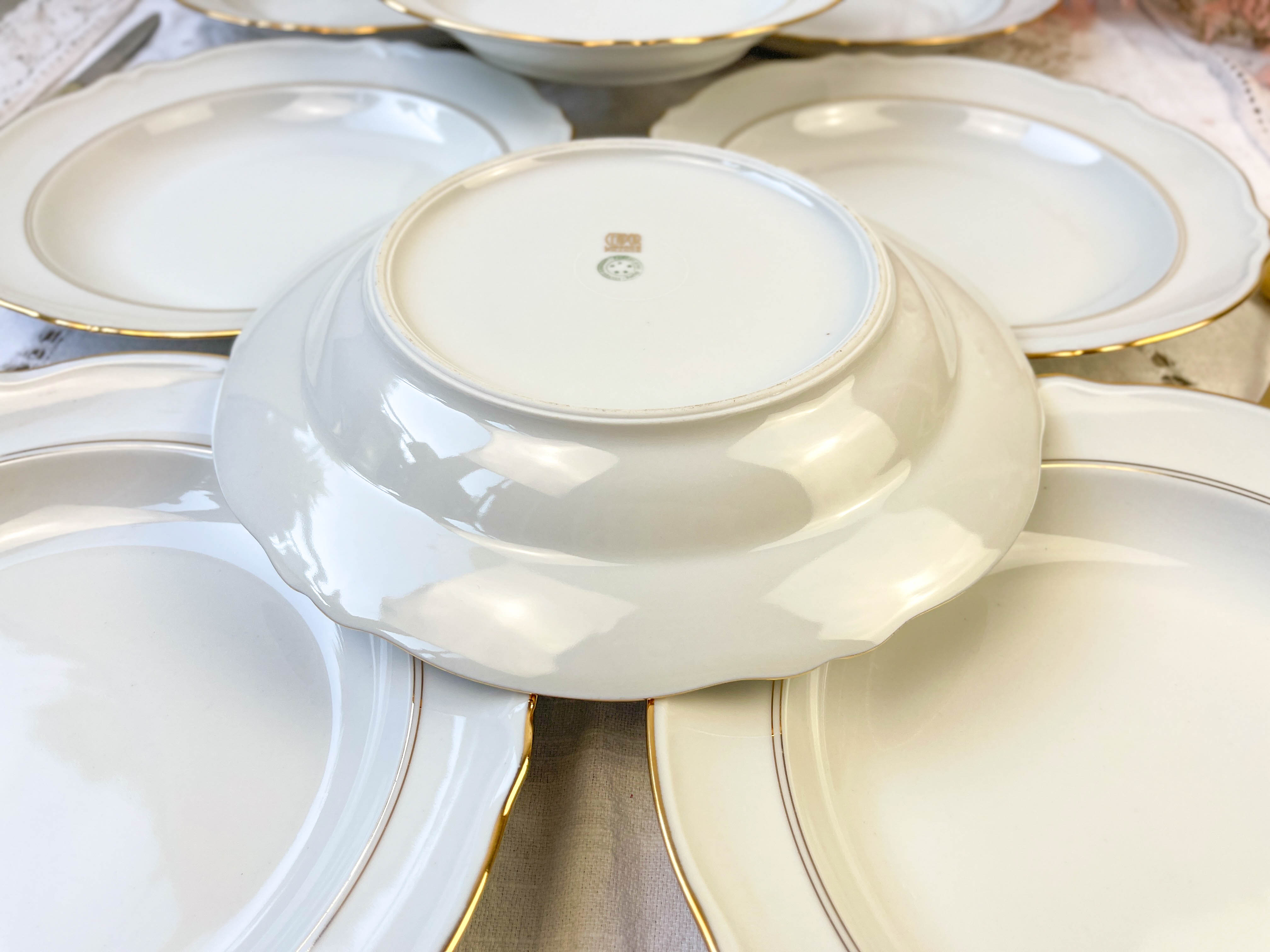 8 assiettes creuses porcelaine blanche doré cenpor limoges