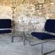 Paire de fauteuils vintage chrome et microfibre bleue circa 70