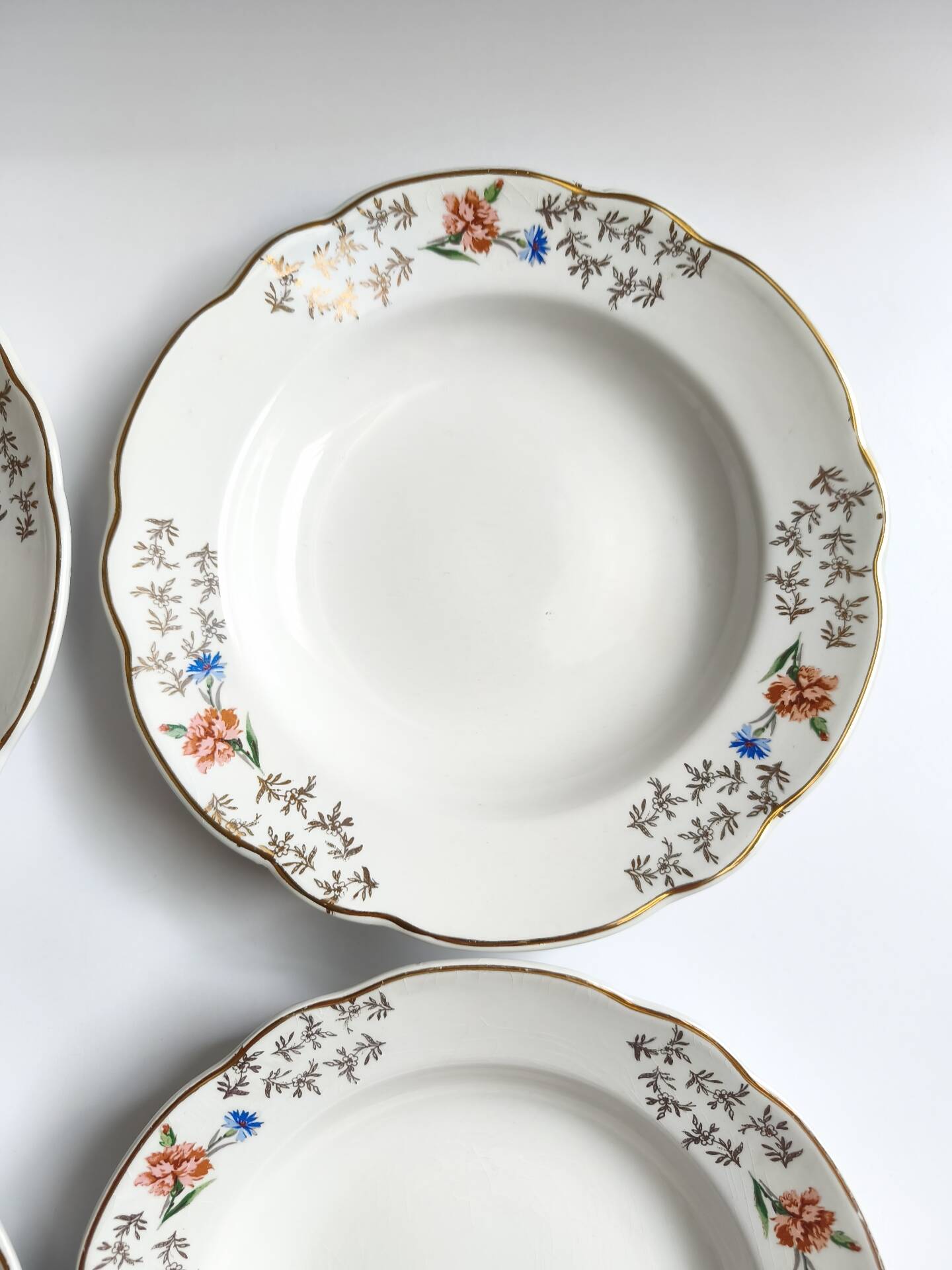 Lot de 4 assiettes creuses vintage Sarreguemines modèle Béarn fleurs