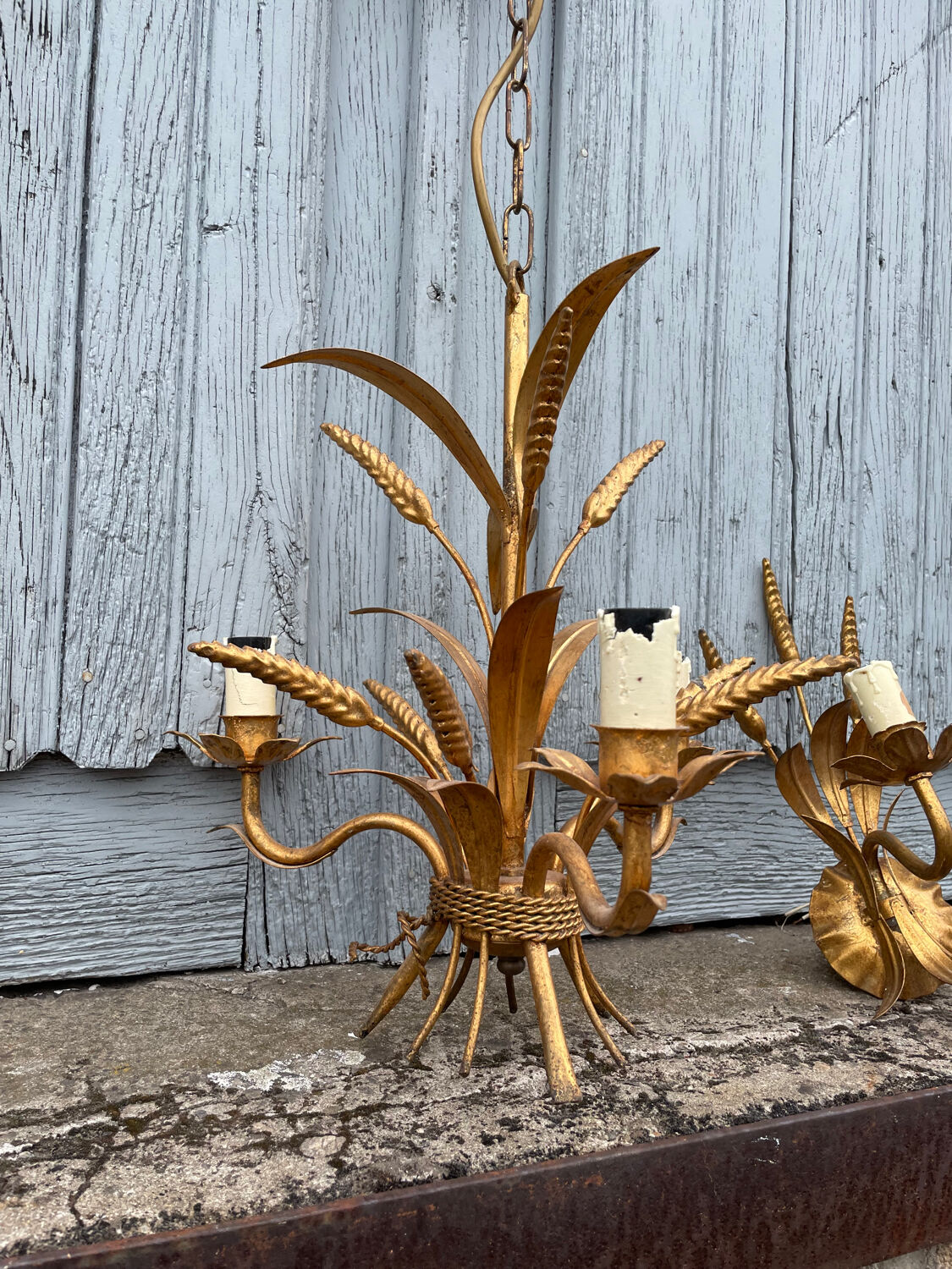 Chandelier and Pair of Wheat Sheaf Wall Lights