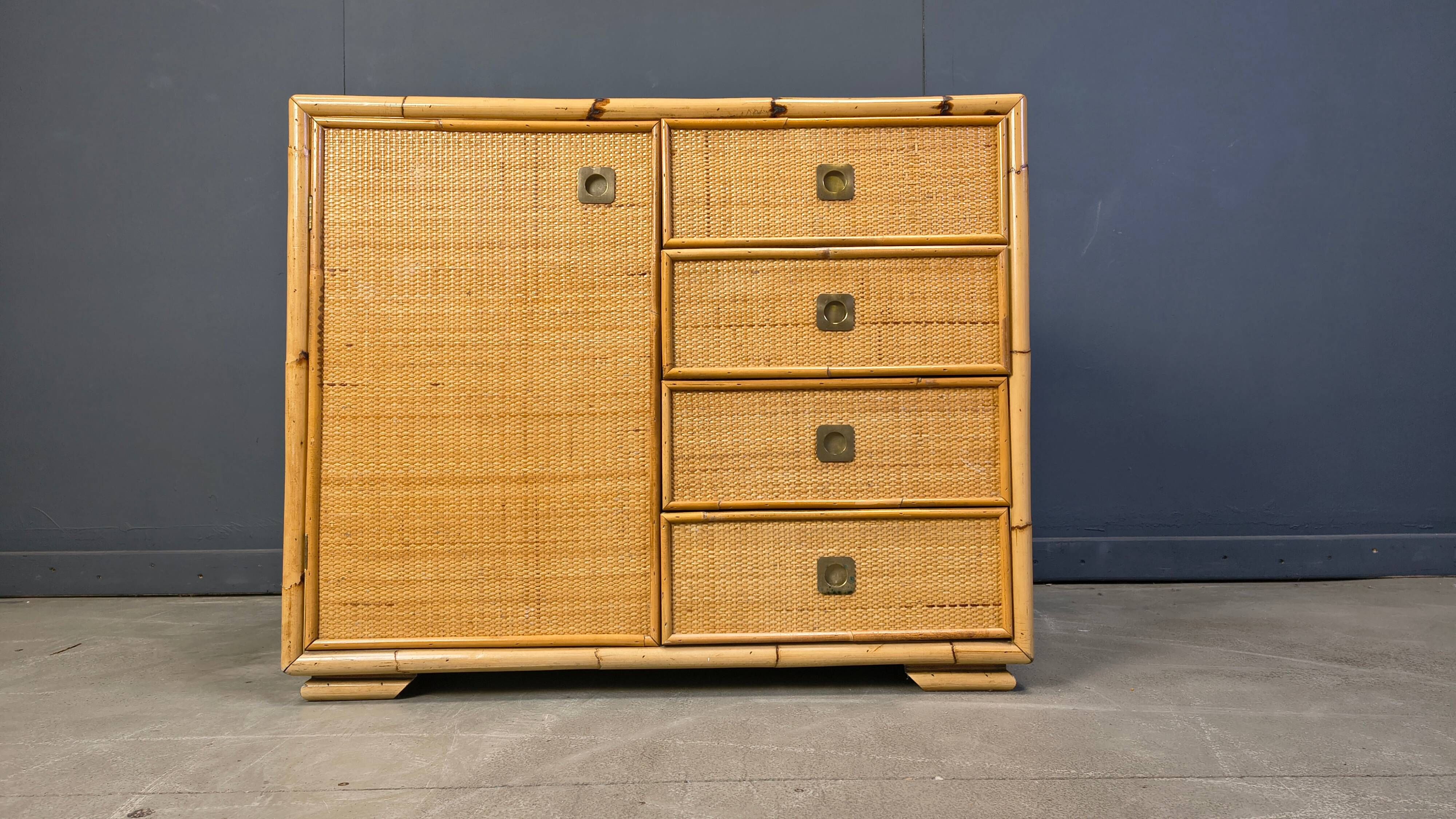 Wicker and bamboo cabinet by Dal Vera, 1970s
