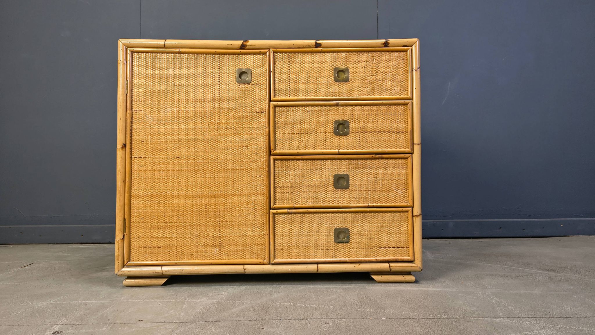 Cabinet en osier et en bambou par Dal Vera, années 1970