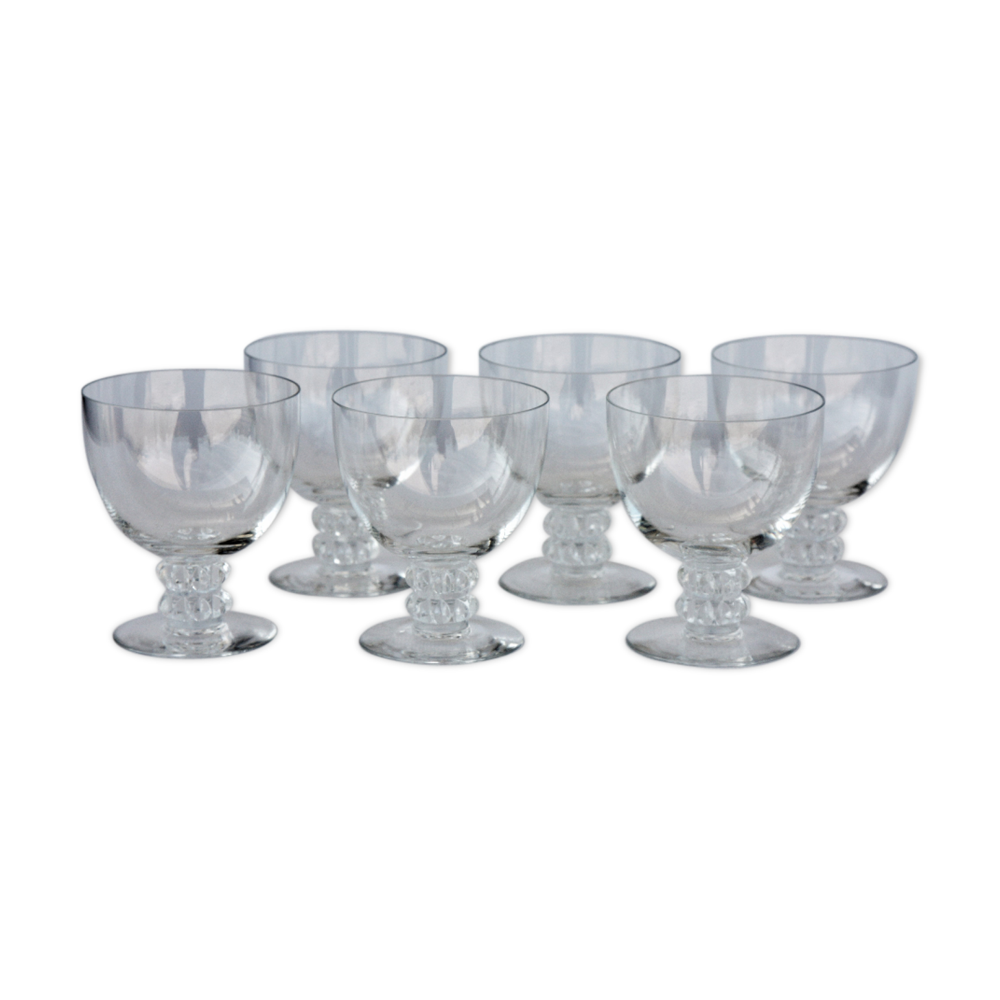 Series of 6 Lalique crystal wine glasses model Vougeot