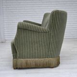 1960s, Danish 3-seater sofa, original green furniture velour, oak wood.
