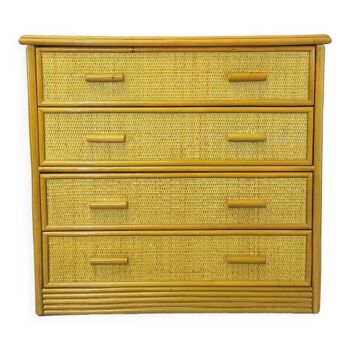 Vintage rattan and rattan chest of drawers from the 70s