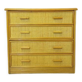 Commode vintage en rotin et rotin tressé des années 70