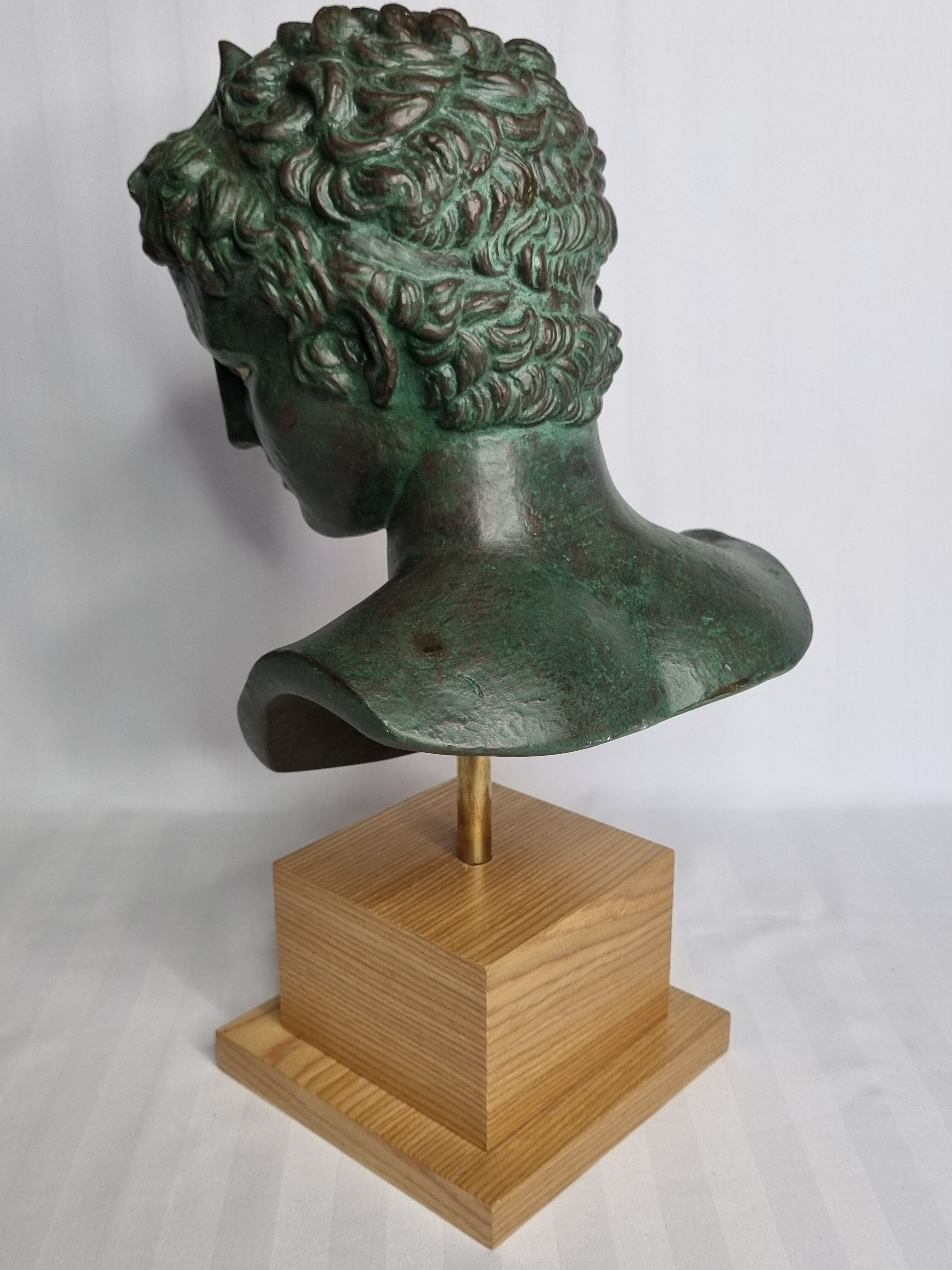 Bust of the Ephebus of Marathon in patinated plaster on base
