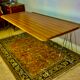 Teak table with chromed tubular metal base