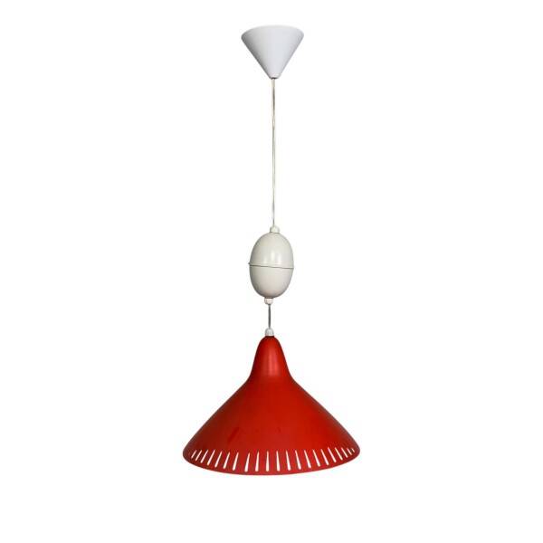 Hala suspension by H. Busquet with red shade and winding system, 1950s.