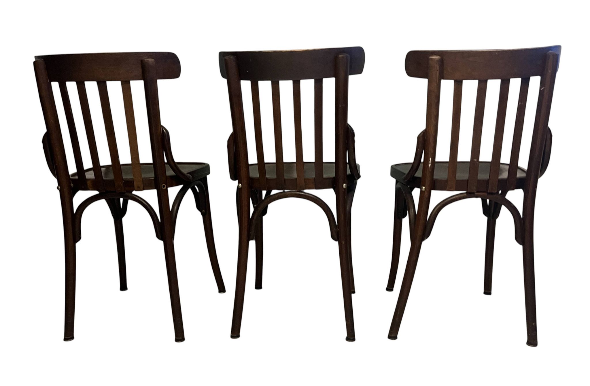 Série de 3 chaises bistrot en bois vintage vers 1950