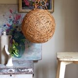 Lampshade suspension vintage wicker ball and natural string