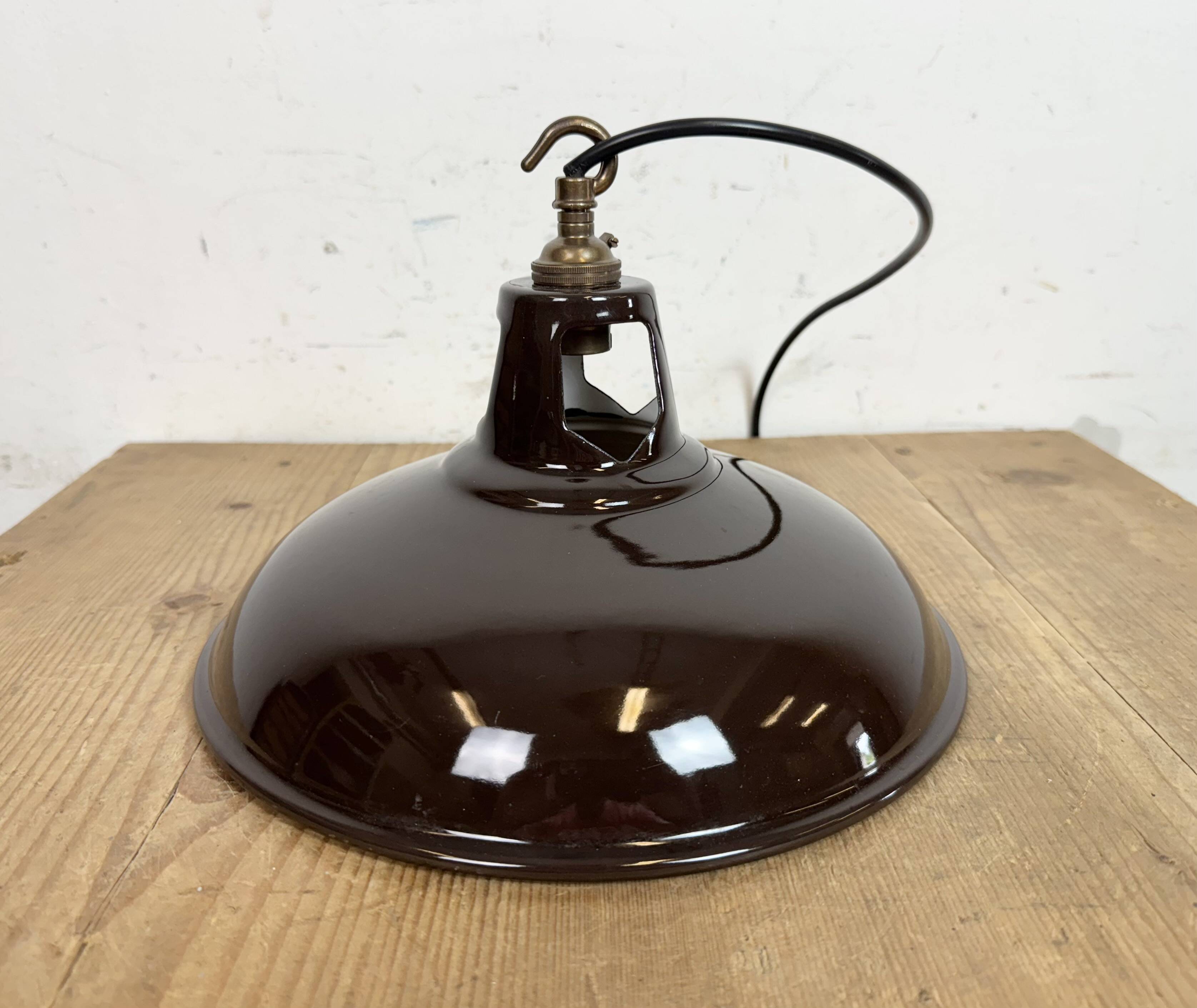 Industrial Brown Enamel Factory Pendant Lamp , 1960s