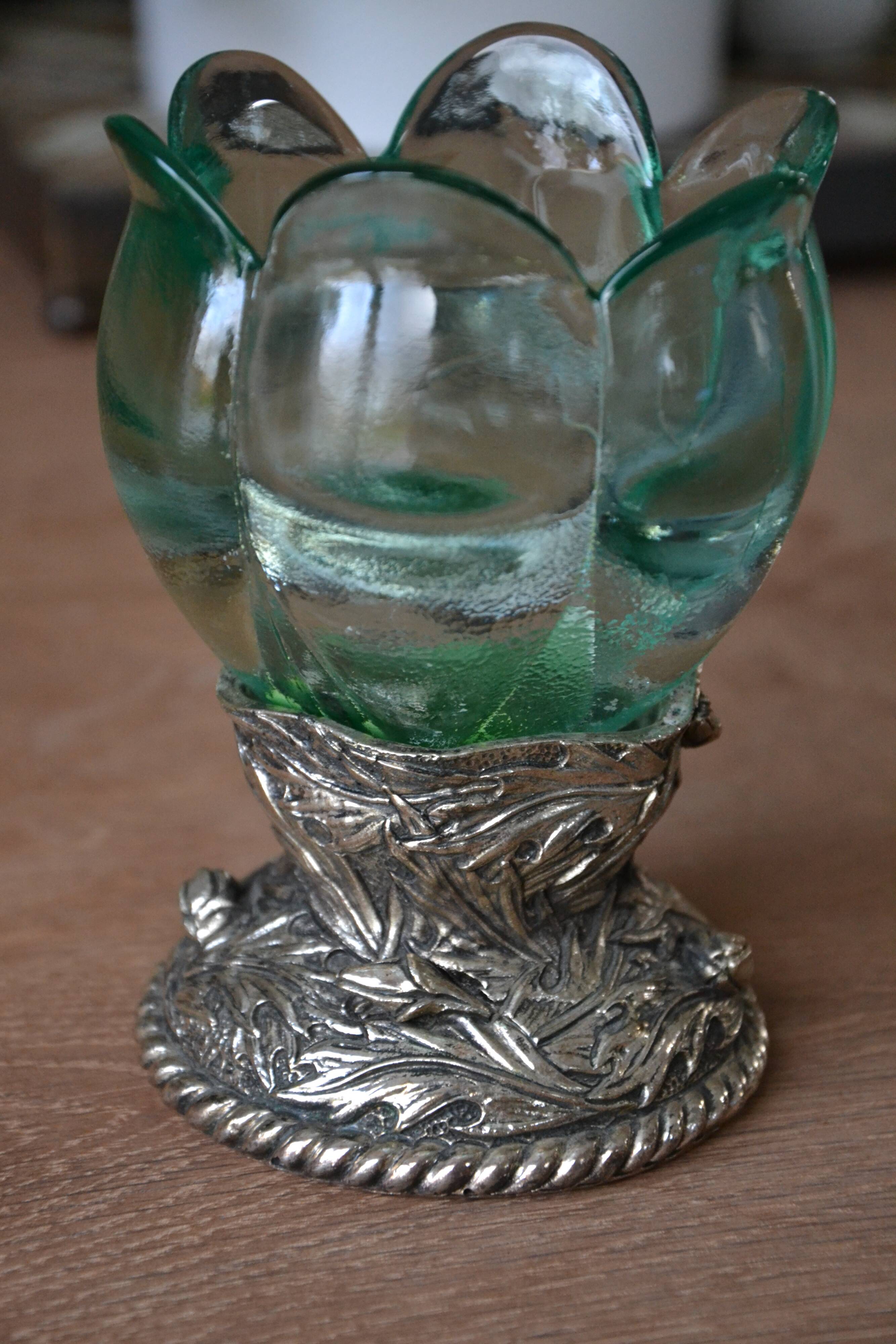 Antique glass and silver-plated metal bowl/candle holder