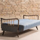 Sofa bed in solid beech with blue fabric, circa 1970