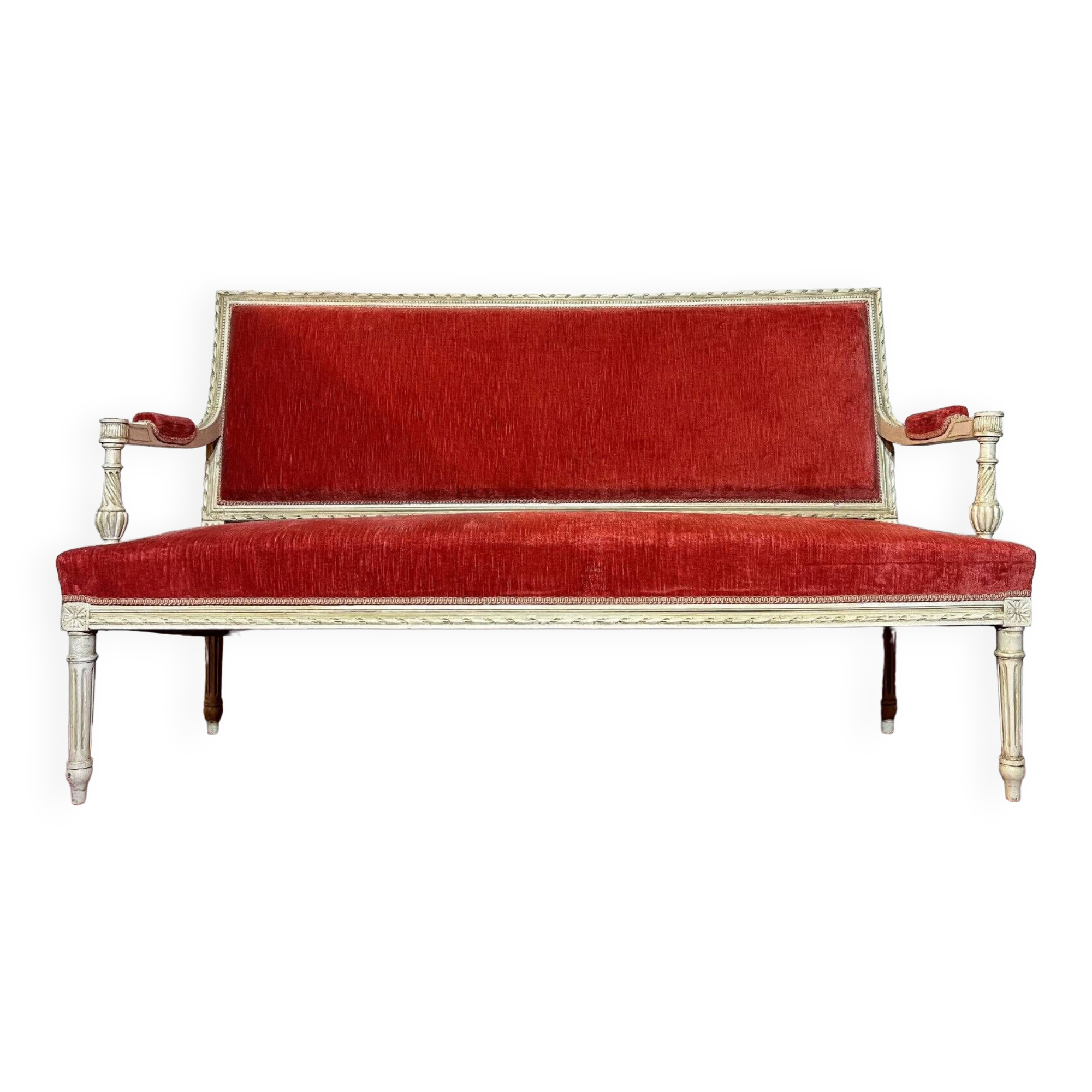 Magnificent Louis XVI 3-seater bench in lacquered wood