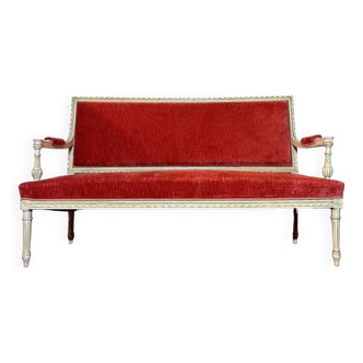 Magnificent Louis XVI 3-seater bench in lacquered wood