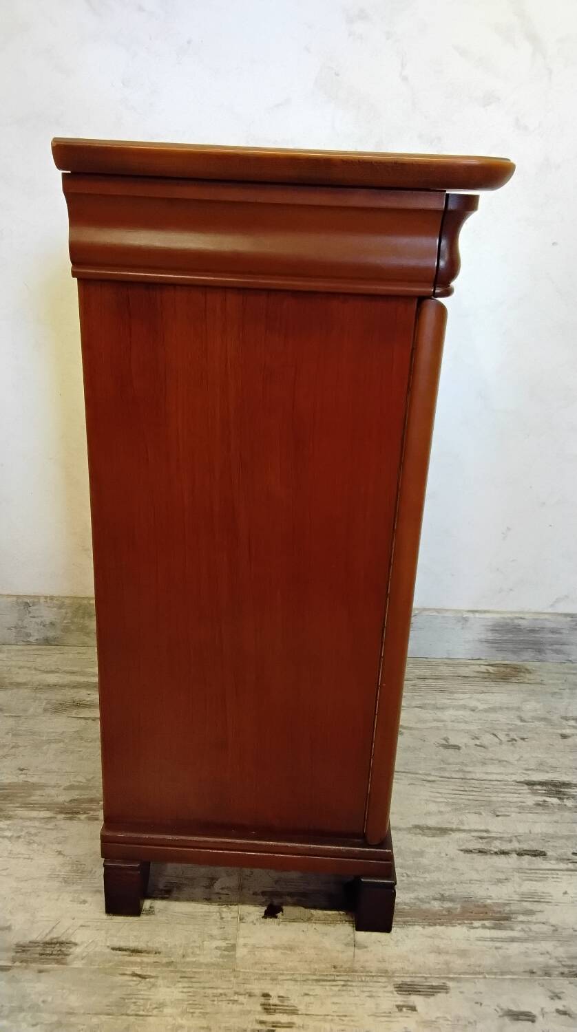 Pair of Louis Philippe style bedside tables in cherry wood.