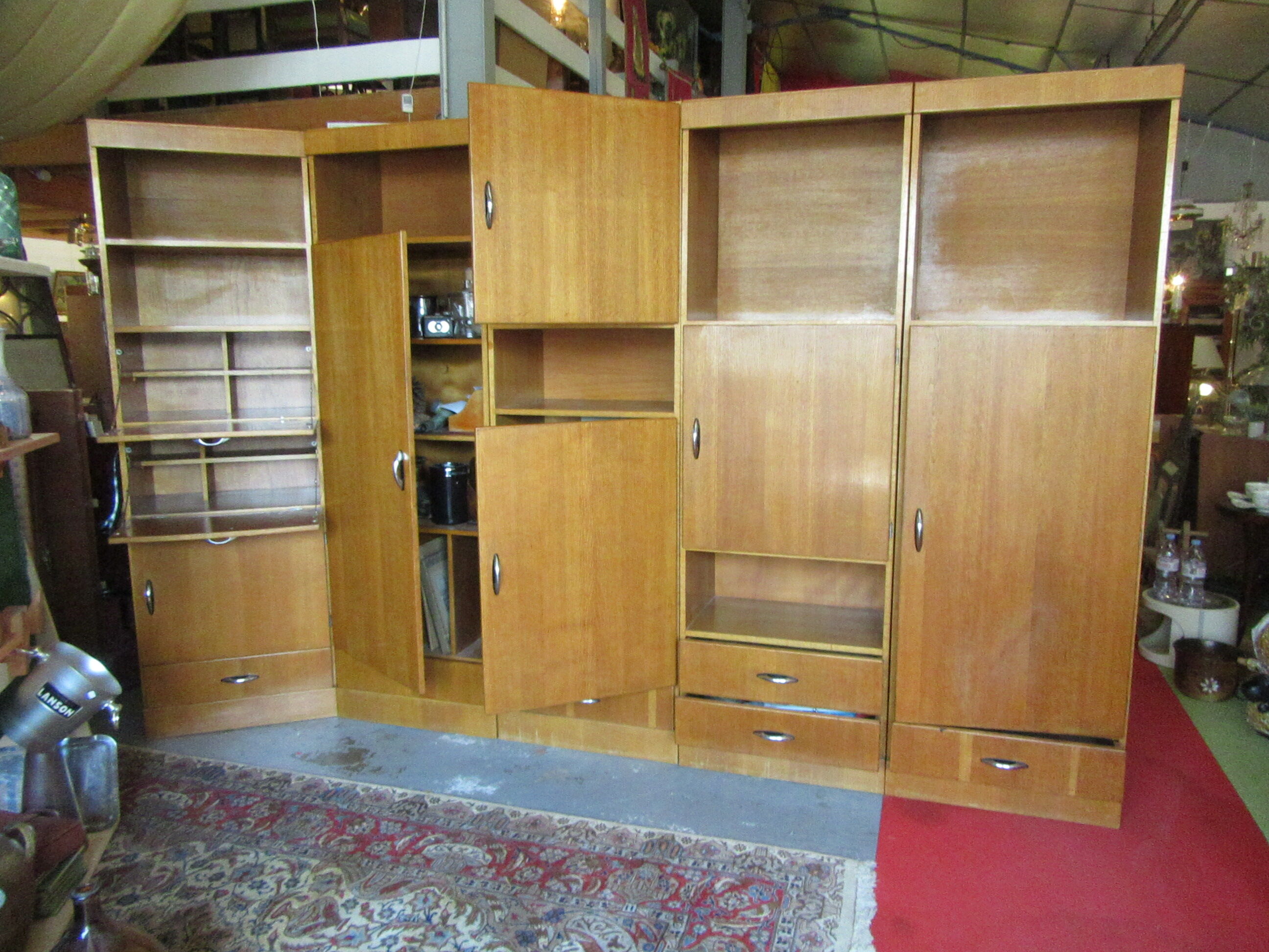 Meuble modulable de bureau ou de salon plaqué chêne des années 1960
