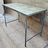 Old folding table in Burmese teak and steel
