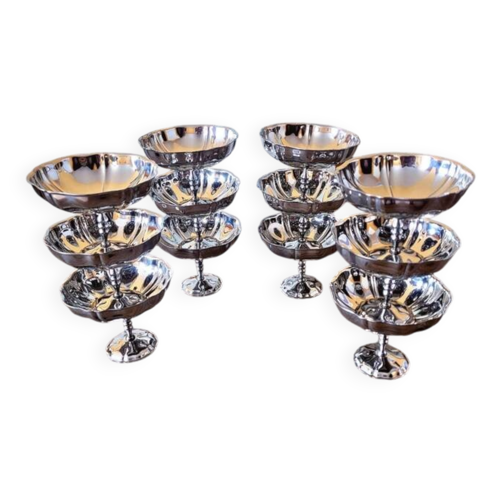 Coupes à glaces hautes vintage en inox, forme de fleur (lot de 12)